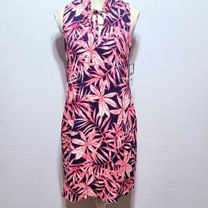 NWT!! Sandra Darren‎ Tropical Pink and Navy Dress. Size S. #634
